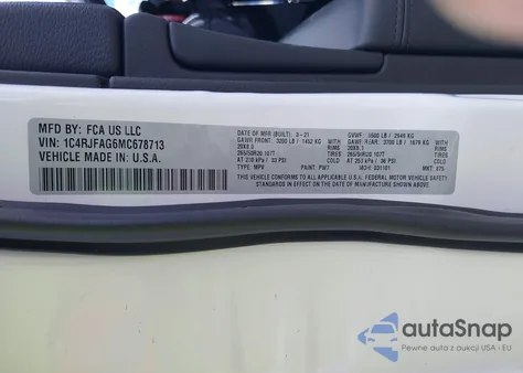 2021 Jeep Grand Cherokee Laredo X 4X4 z USA, uszkodzony, nr VIN 1C4RJFAG6MC678713